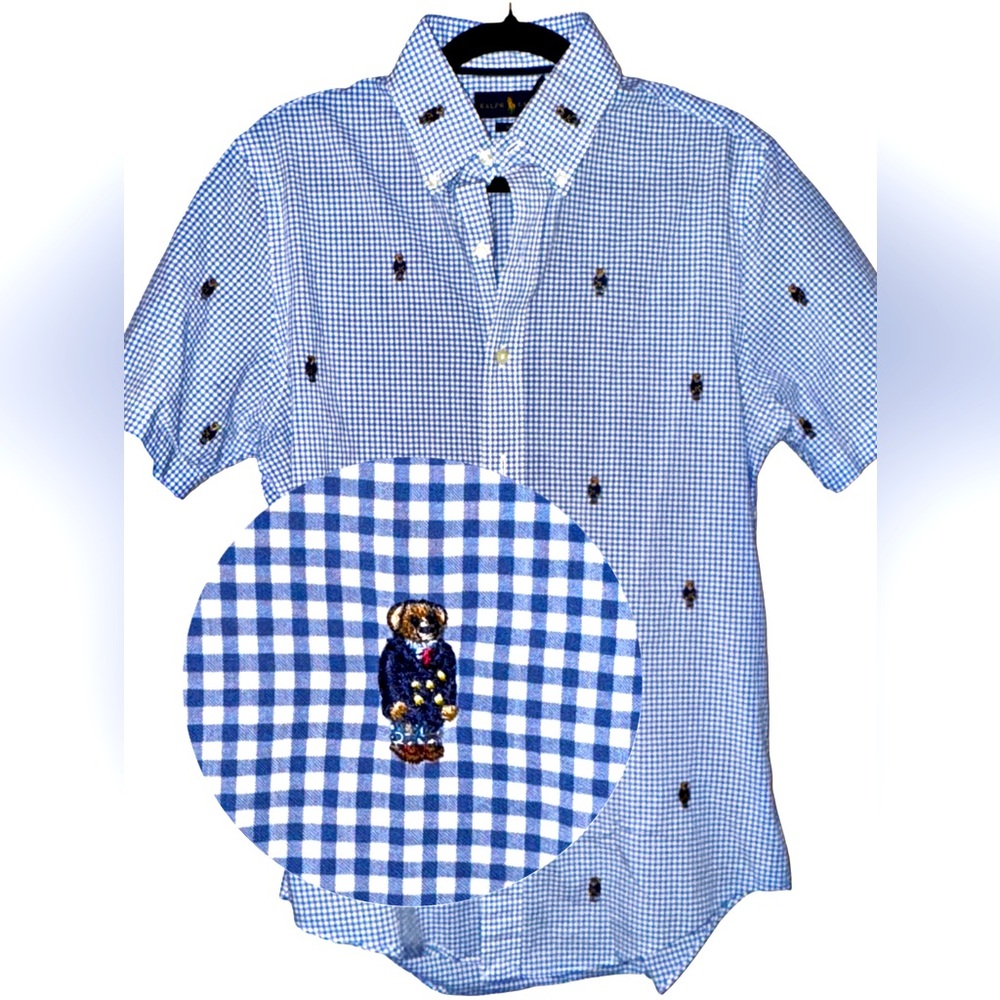 NWOT - Polo Ralph Lauren Bear Jacquard Gingham Poplin Shirt - Slim Fit